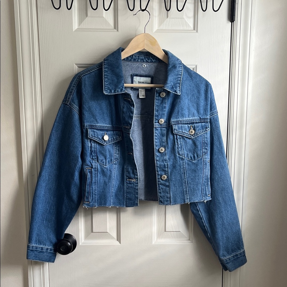 Forever 21 Blue Cropped Jean Jacket